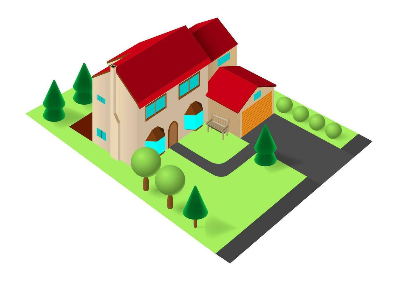Isometric family house with garage. vector