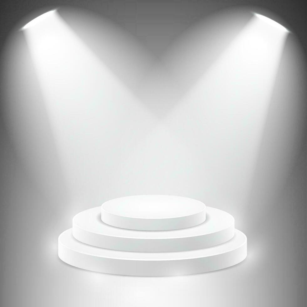 Round podium illuminated by spotlights. vector