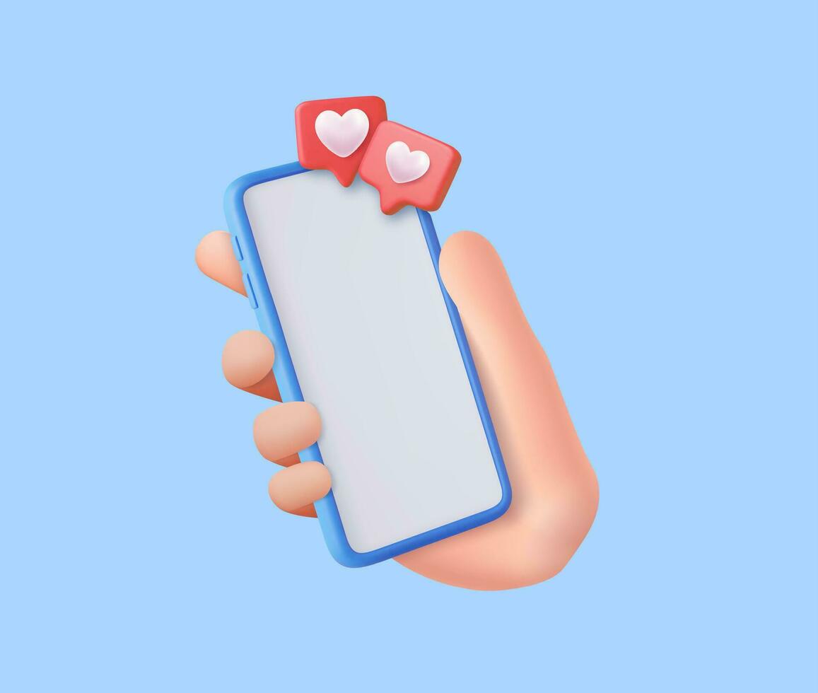 3d me gusta icono con corazón y teléfono inteligente vector