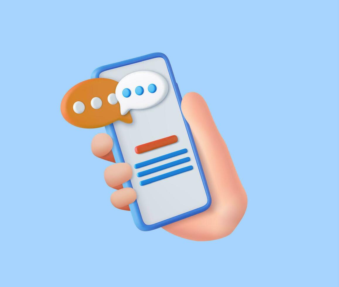 3D render smartphone with floating chat vector