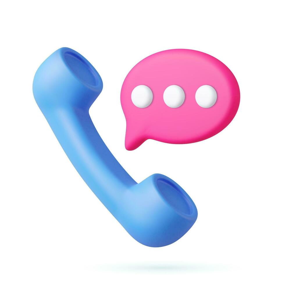 3d retro telephone receiver and speech bubble vector