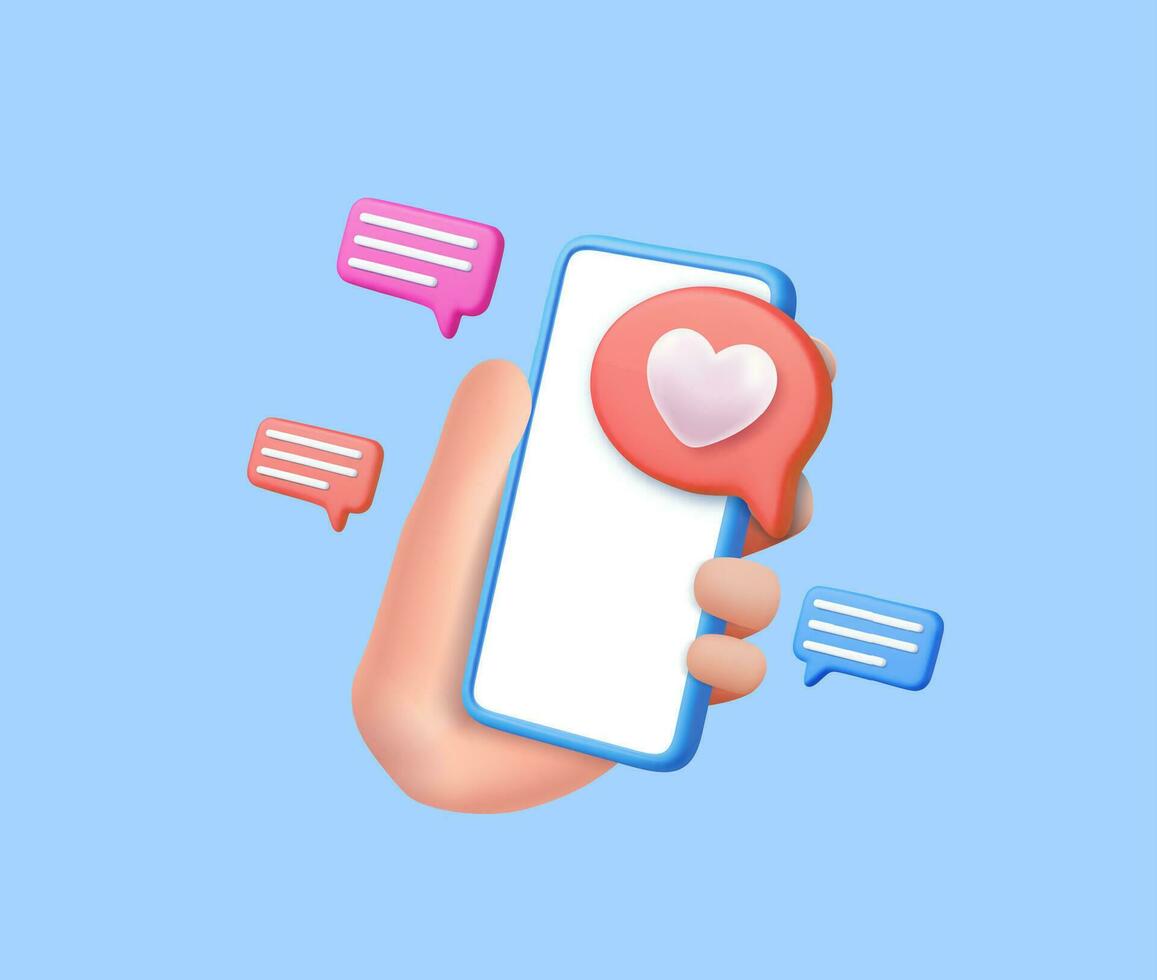 3D Like Icon with Heart and Smartphone vector