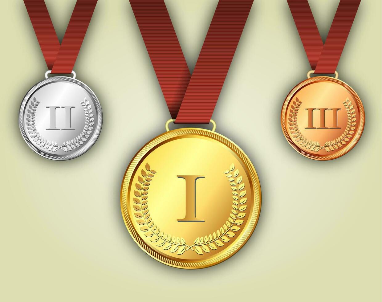 Gold silver and bronze medals on ribbons vector