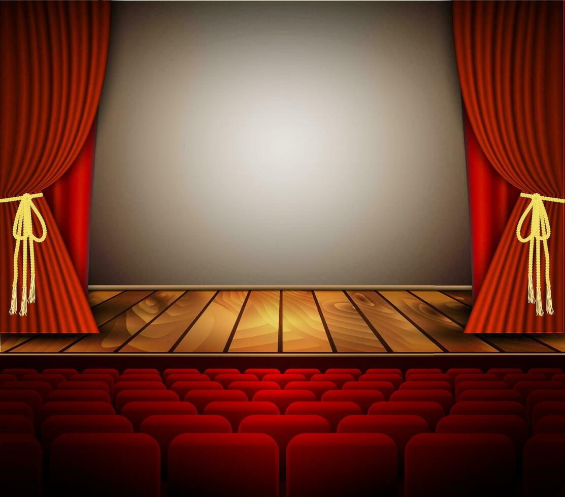 Cinema or theater scene with a curtain. vector