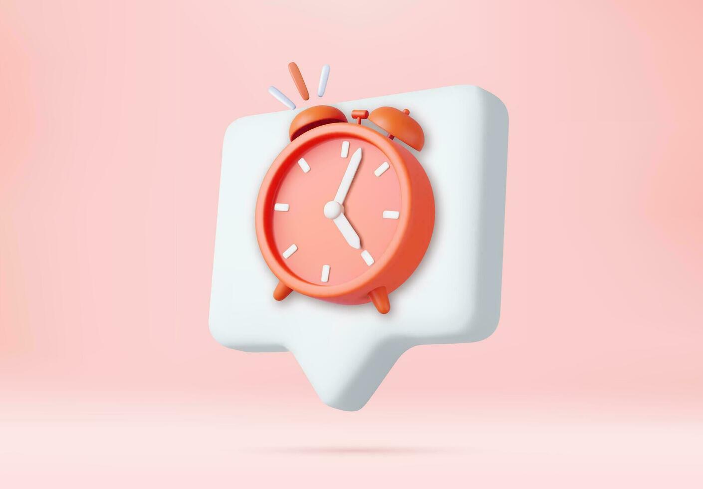3d alarm clock on pastel pink background vector