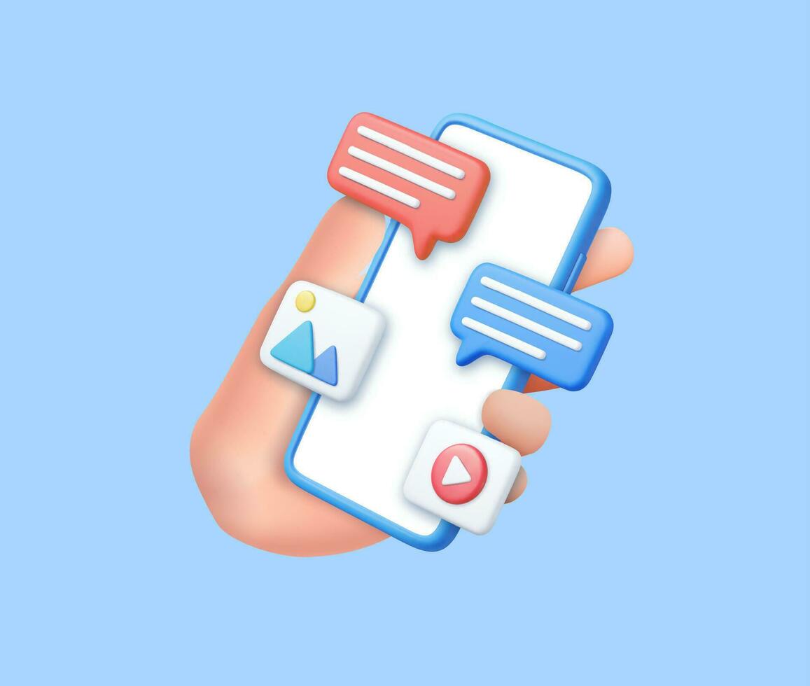 3D speech bubble icon with video and photo gallery vector