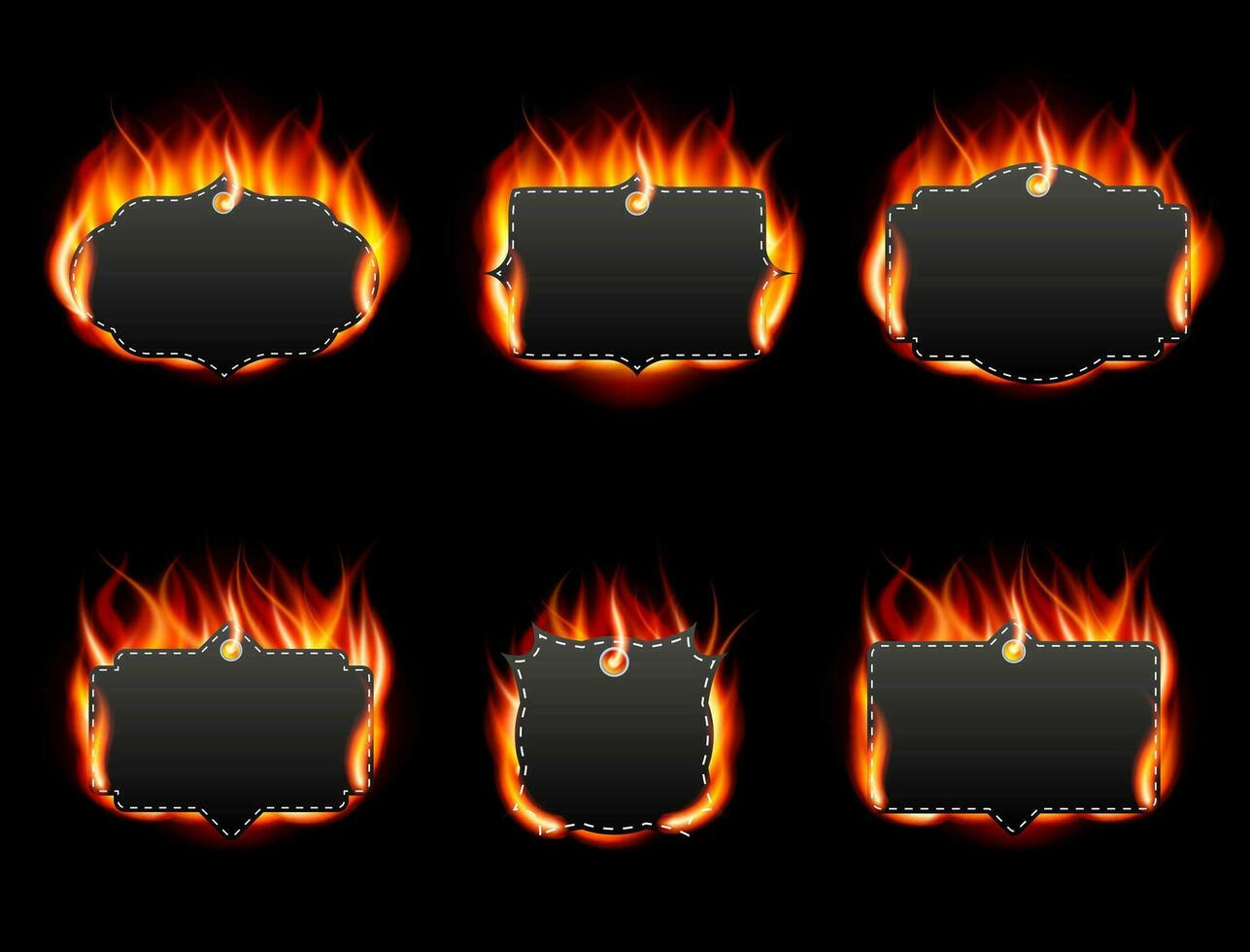 Realistic Fire Label Set on Dark Background vector