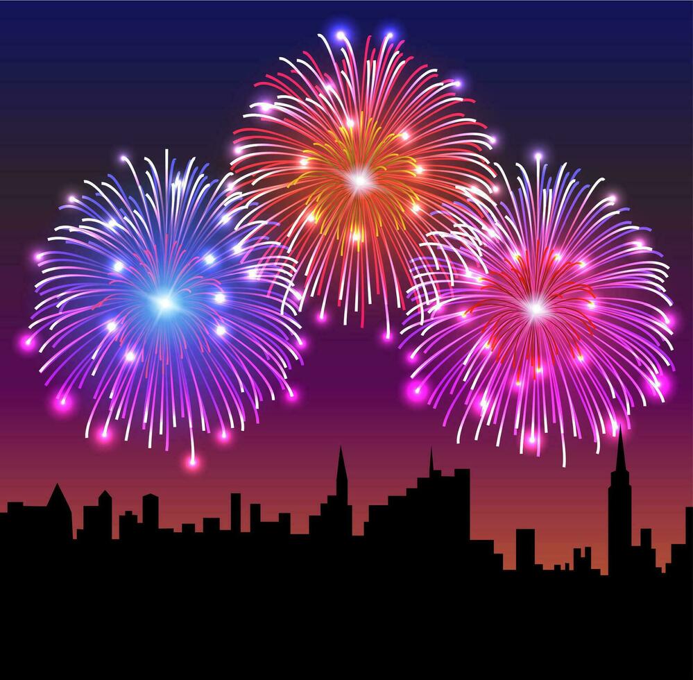 Fireworks on the Night City vector