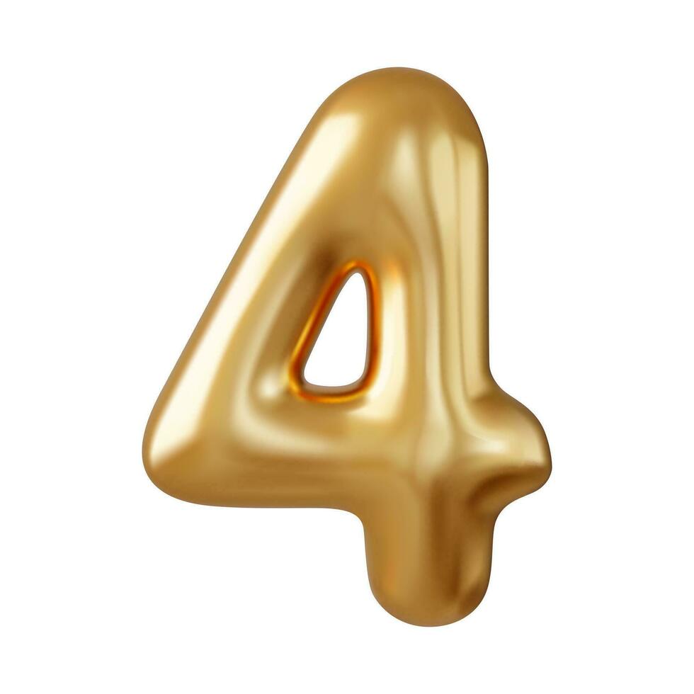 3d Number 4. Four Number sign gold color. vector