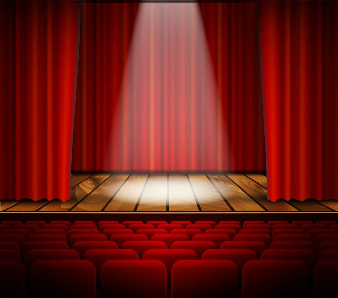 A theater stage with a red curtain vector