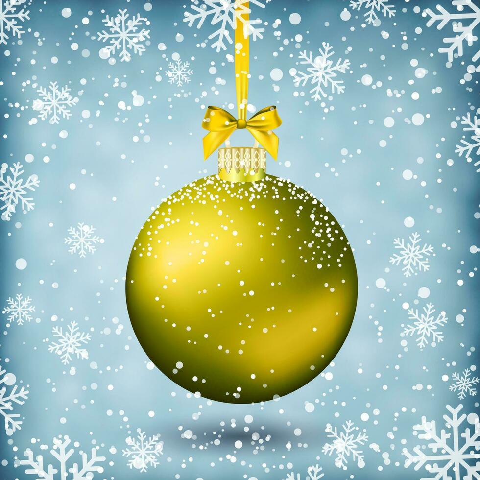 Gold christmas ball with ribbon and bow vector