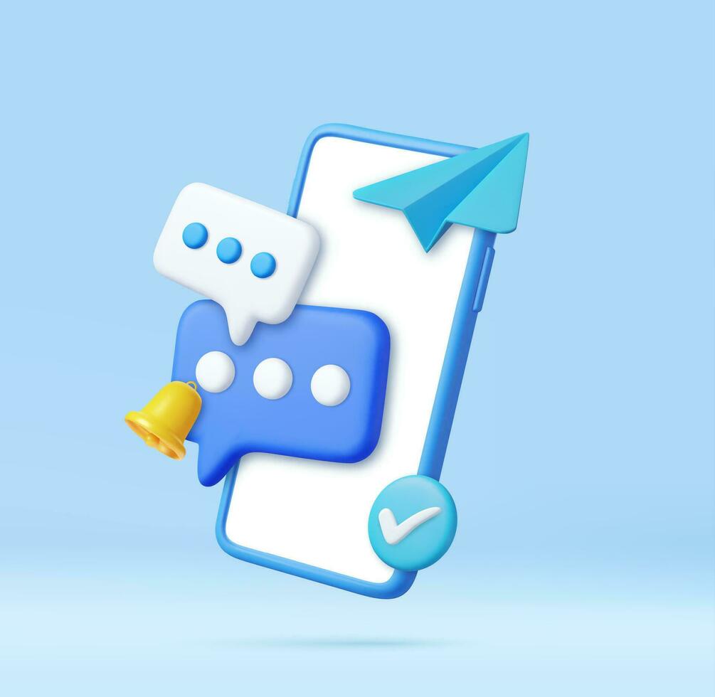 3D Mobile Phone with Speech bubble messages. vector
