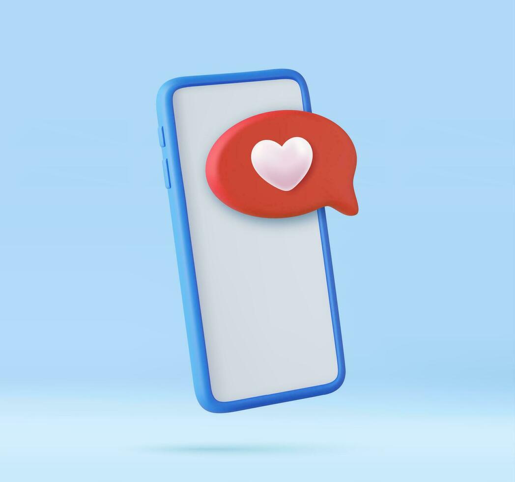 3d me gusta icono con corazón y teléfono inteligente vector