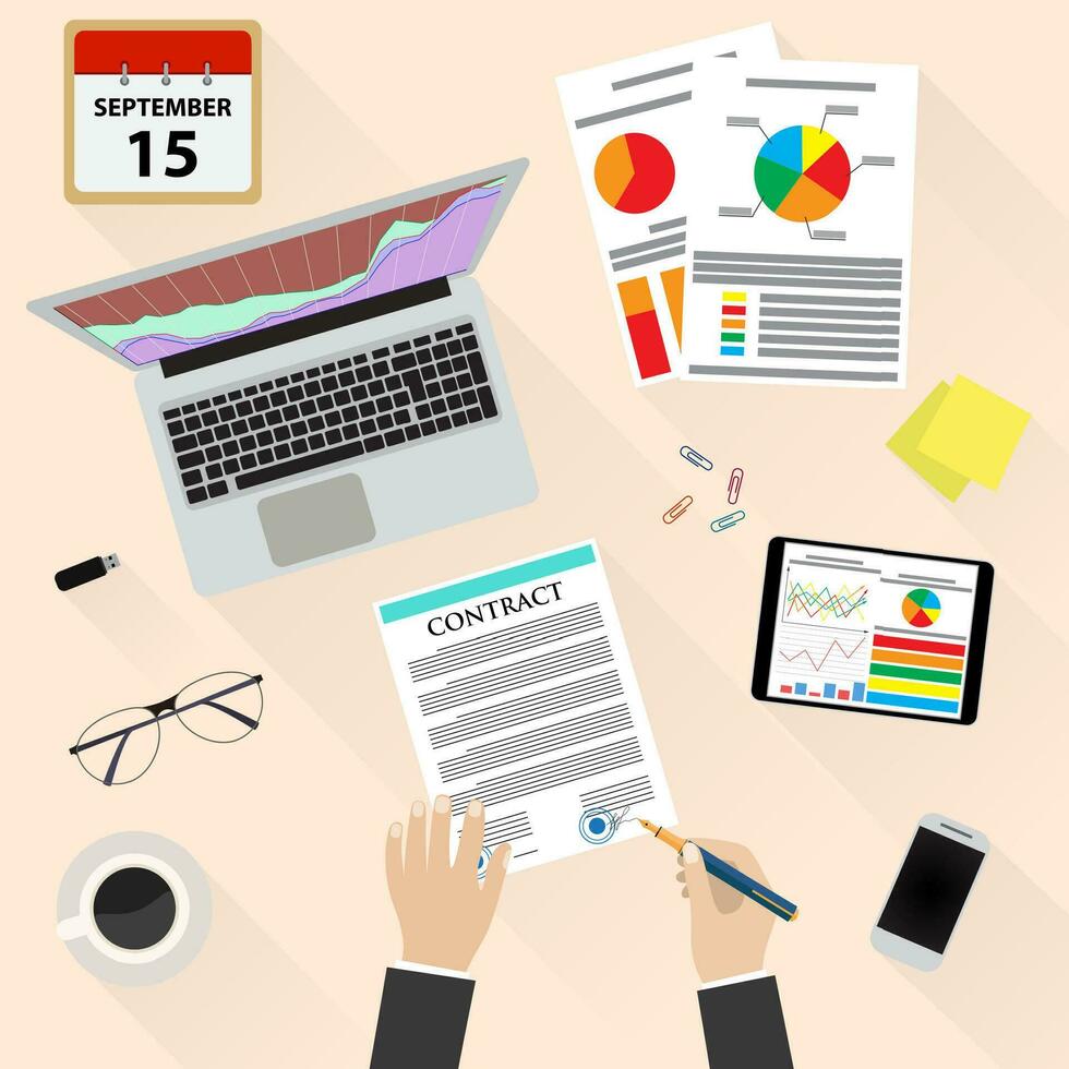 Business man document signing up contract vector