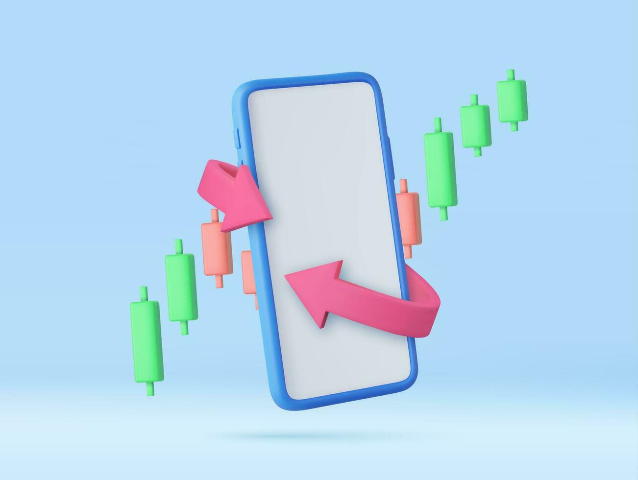 3d smartphone with blank screen and bright arrow around vector
