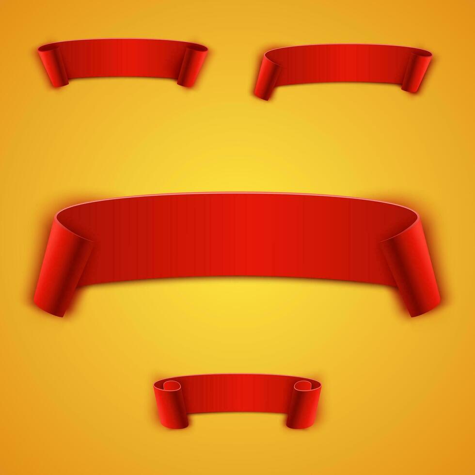 Set Realistic detailed curved red ribbon vector