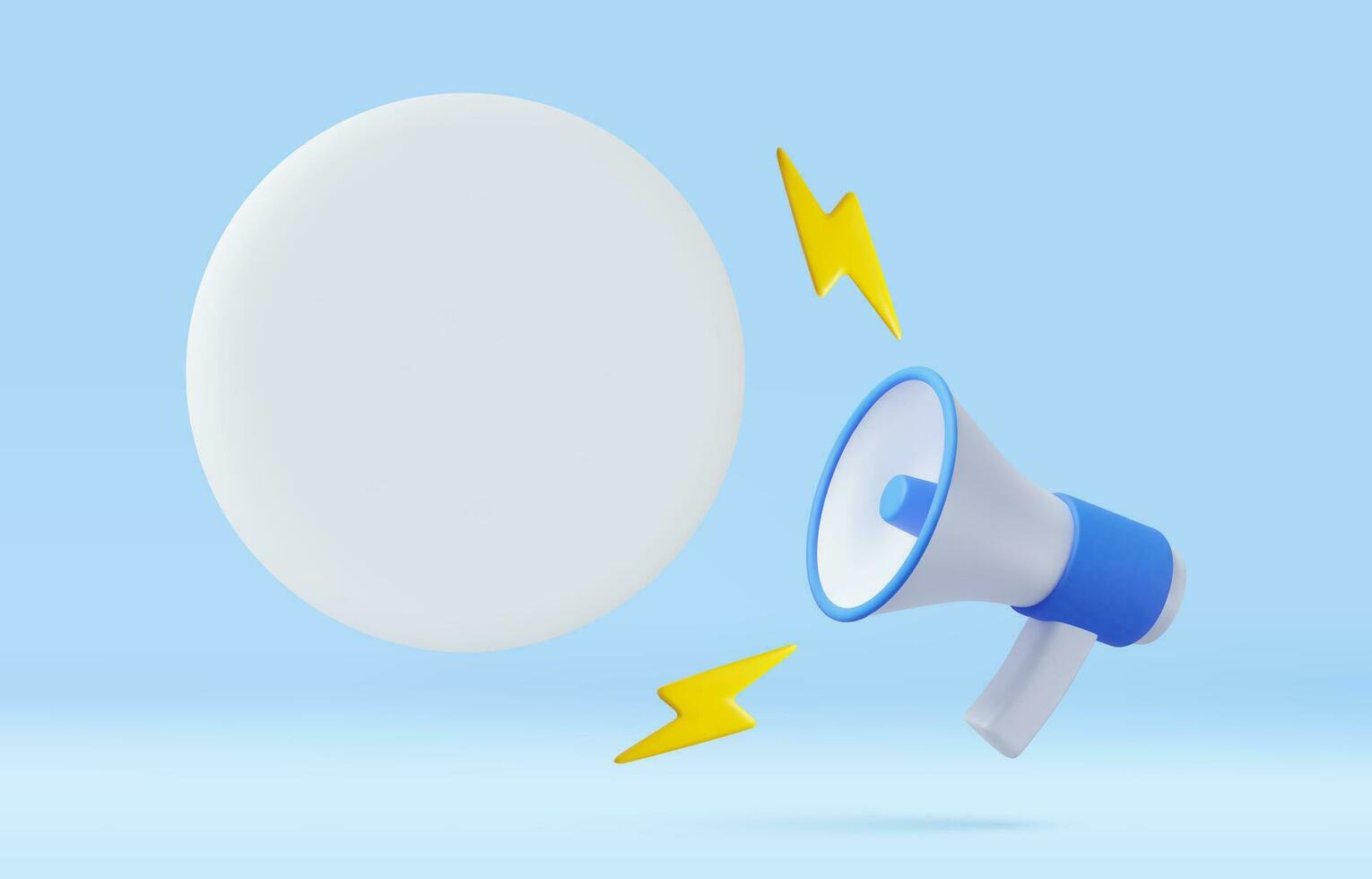 3d megaphone, loudspeaker with speech bubble vector
