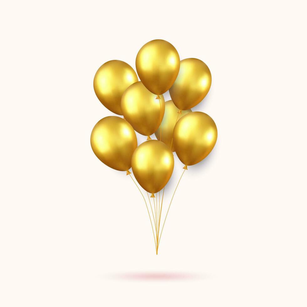 3d Realistic gold Happy Birthday Balloons Flying for Party and Celebrations vector