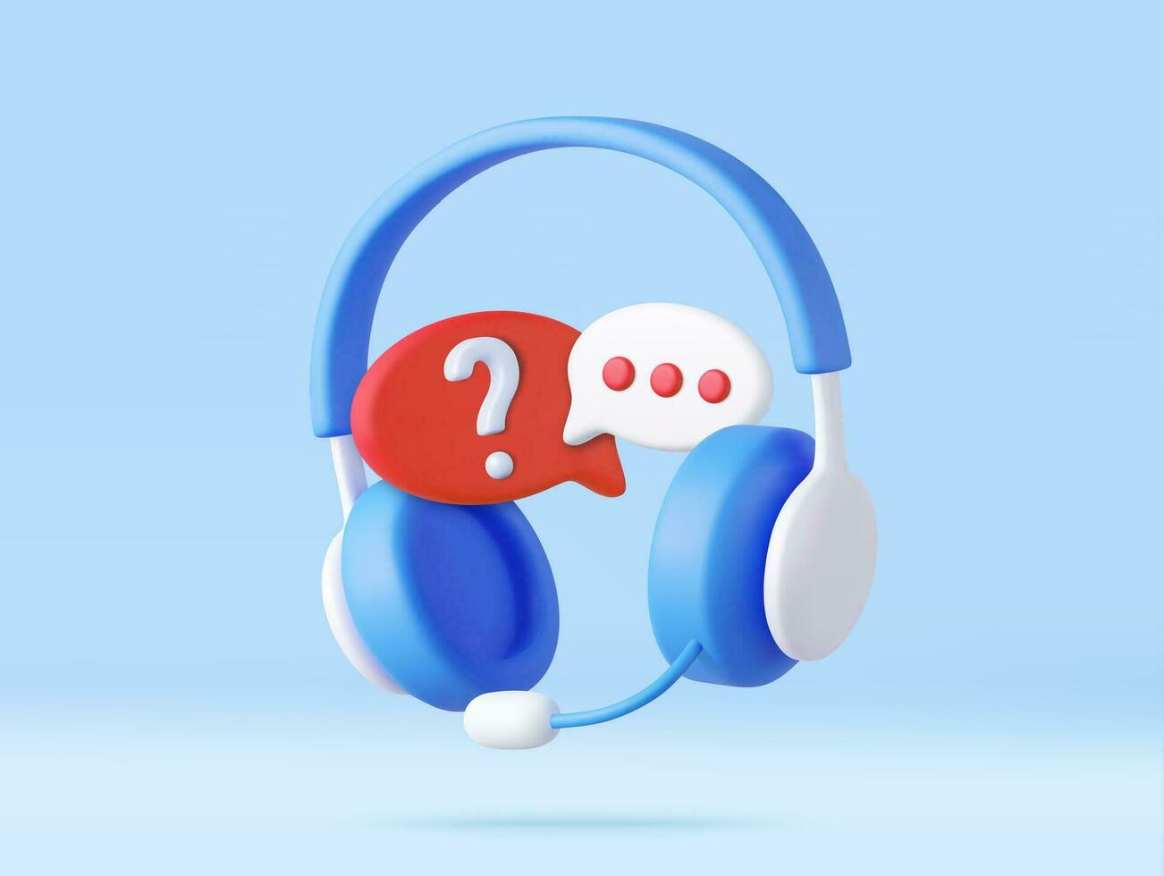 3D Call center. Headphones with speech bubble message. vector