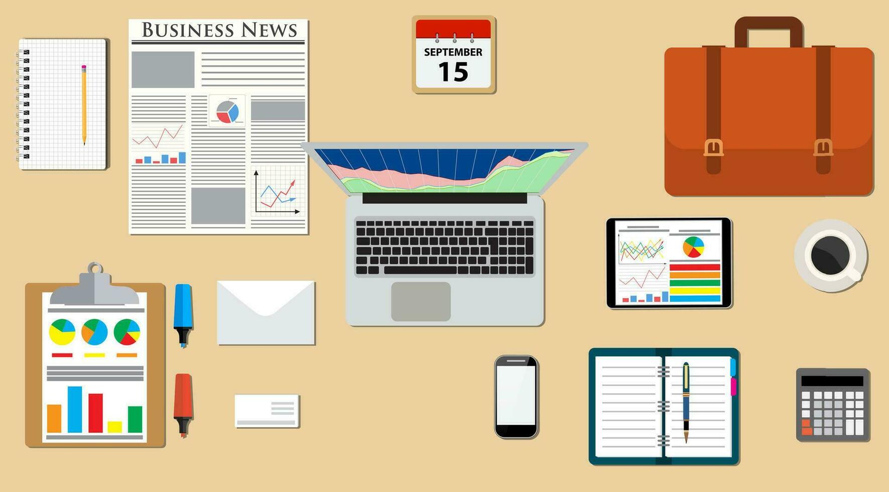 Businessman desk with laptop vector