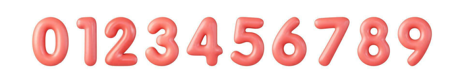 3d Red numbers from 0 to 9. vector