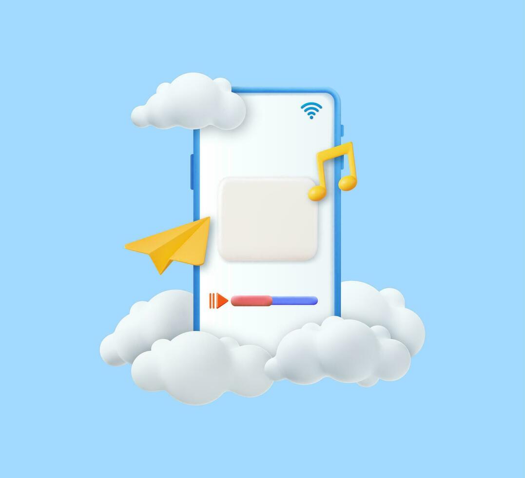 3d Music player on mobile phone. vector