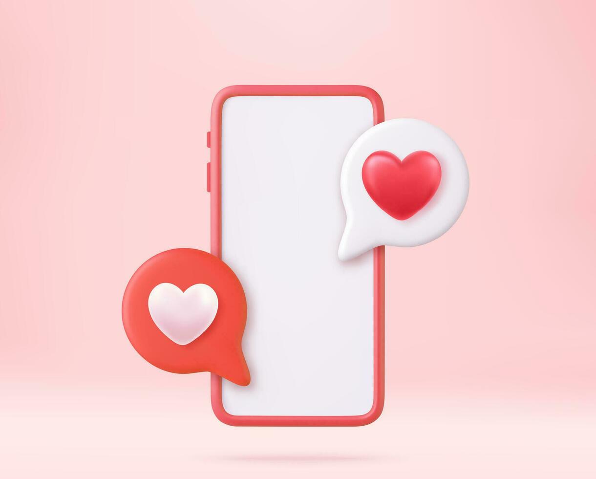 3d me gusta icono con corazón y teléfono inteligente vector