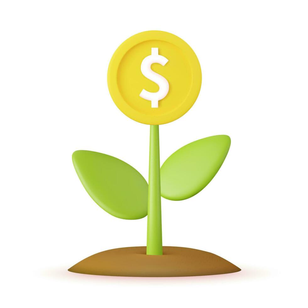 3d Money tree plant with coin dollar. vector