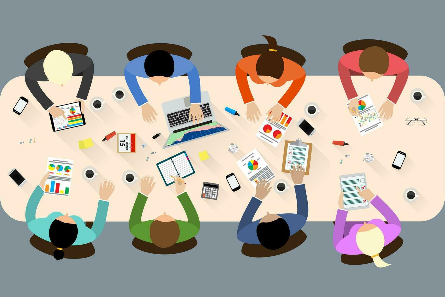 Staff around table vector