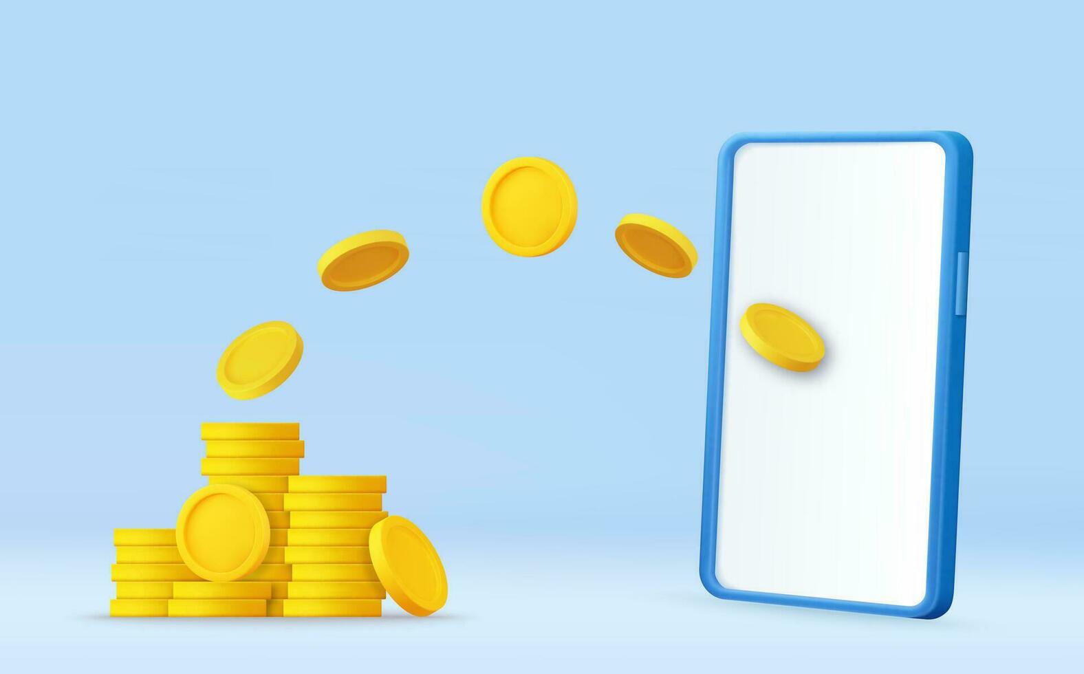 3D Flying Coins and Smartphone vector