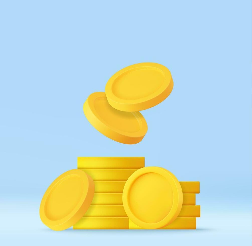 3d apilar de oro monedas icono vector