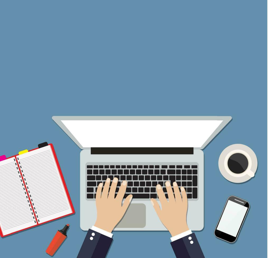Businessman working on laptop. vector