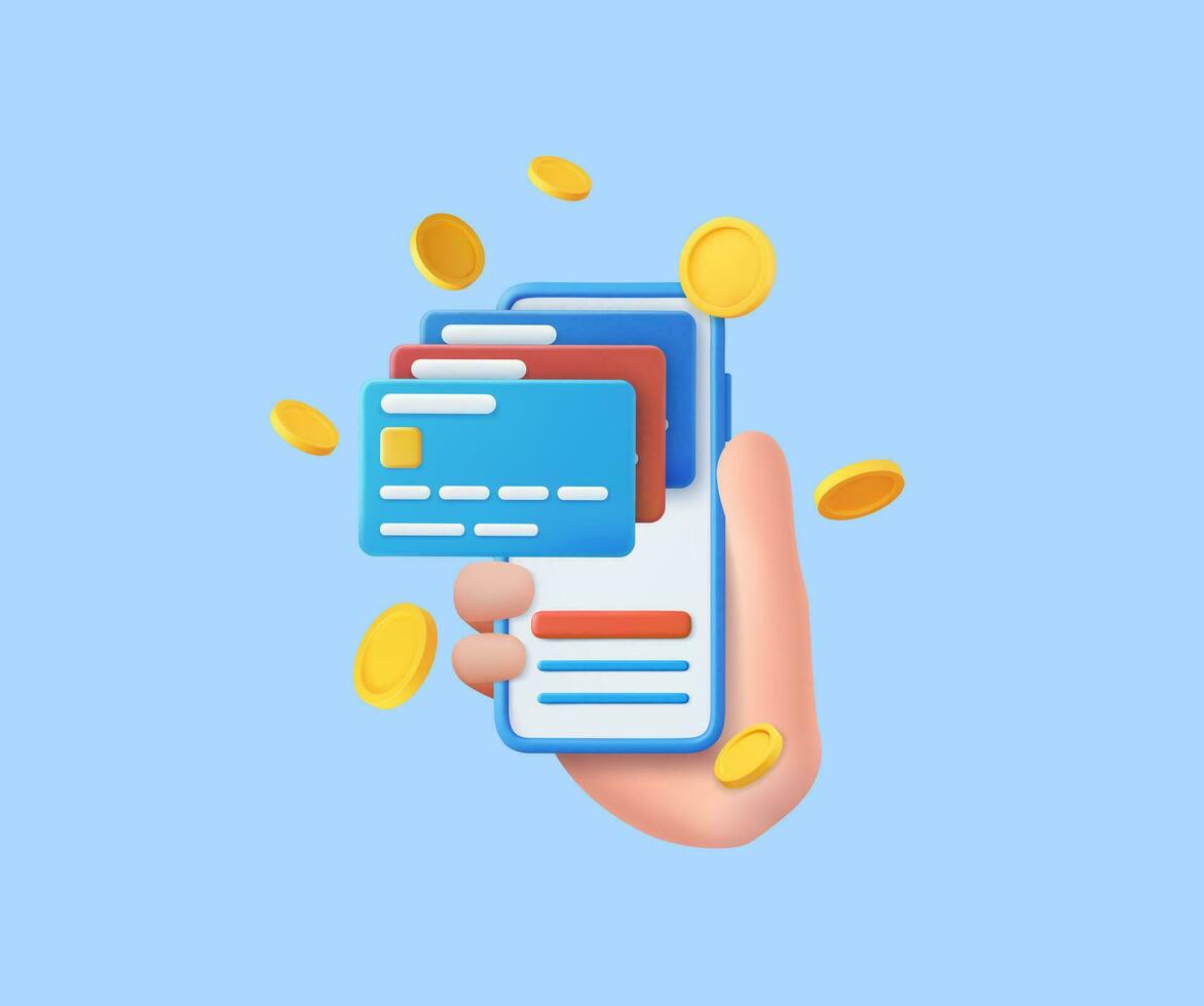 3D mobile phone with credit card vector