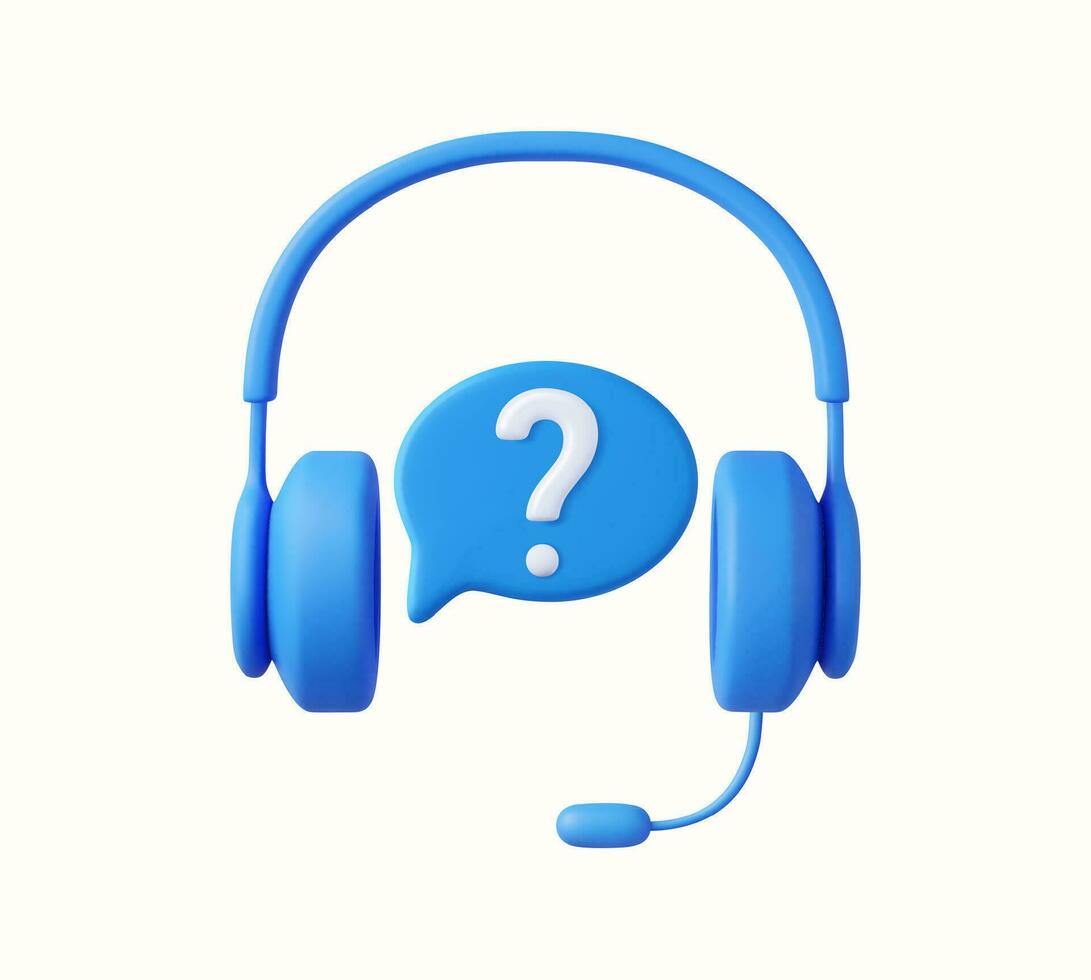 3D Call center. Headphones with speech bubble message. vector