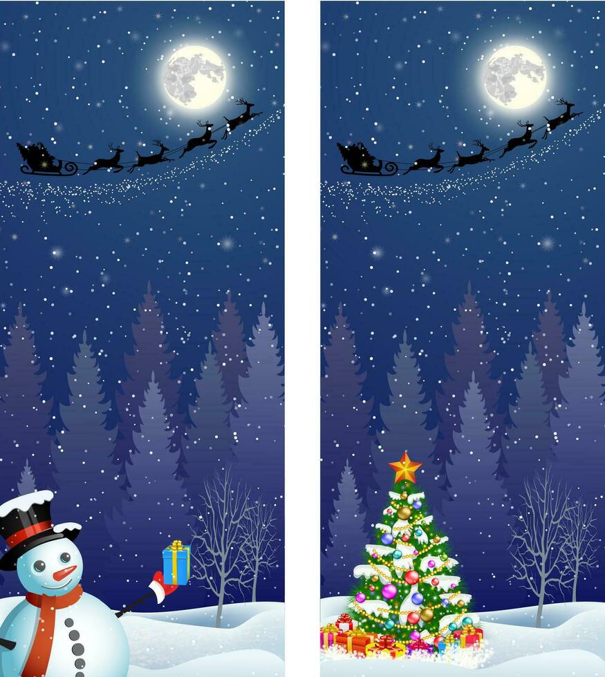 Cute snowman on the background of night sky vector