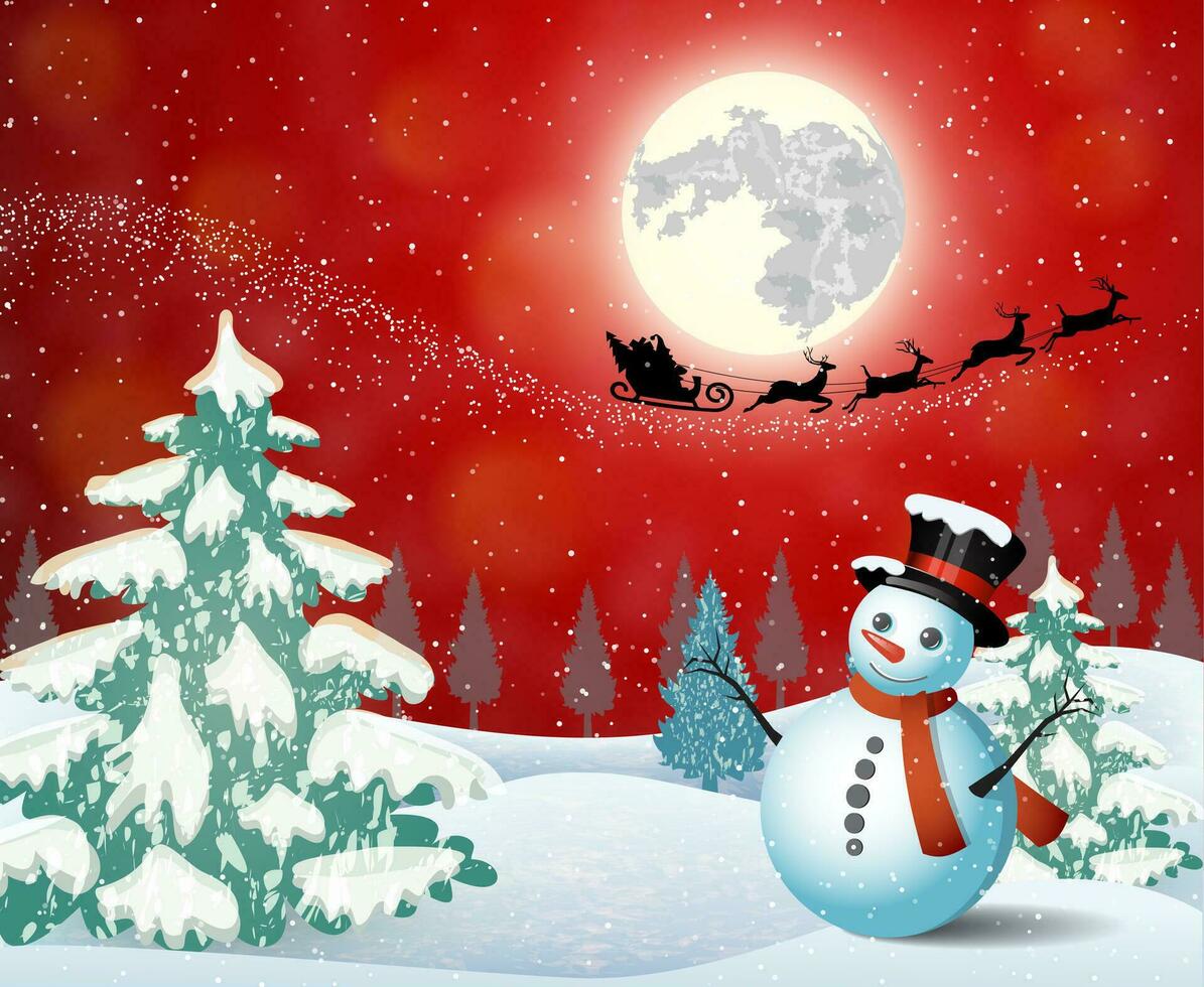 Cute snowman on the background of night sky vector