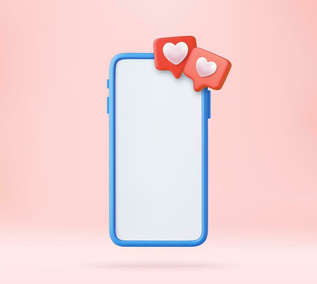 3d me gusta icono con corazón y teléfono inteligente vector