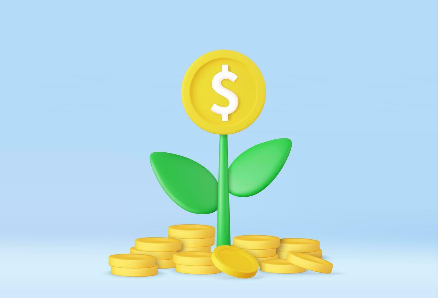 3d money tree plant with coin vector