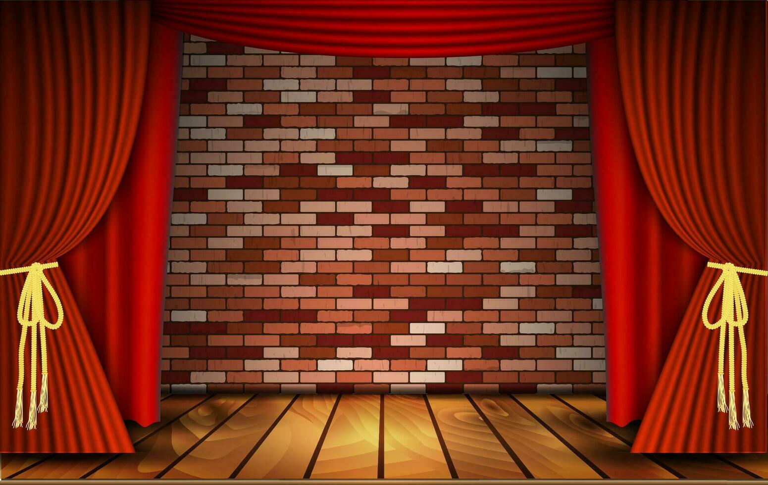 Red curtains on brick wall vector