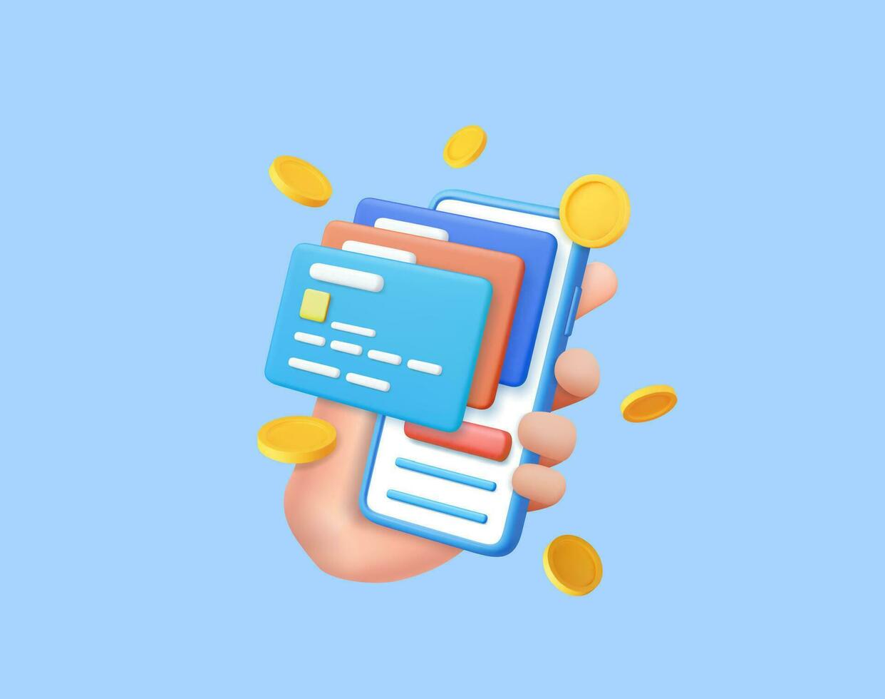 3D mobile phone with credit card vector