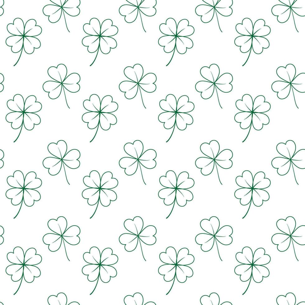 Seamless pattern of outline drawn tree and four leaf clover. Backdrop design concept for many uses vector
