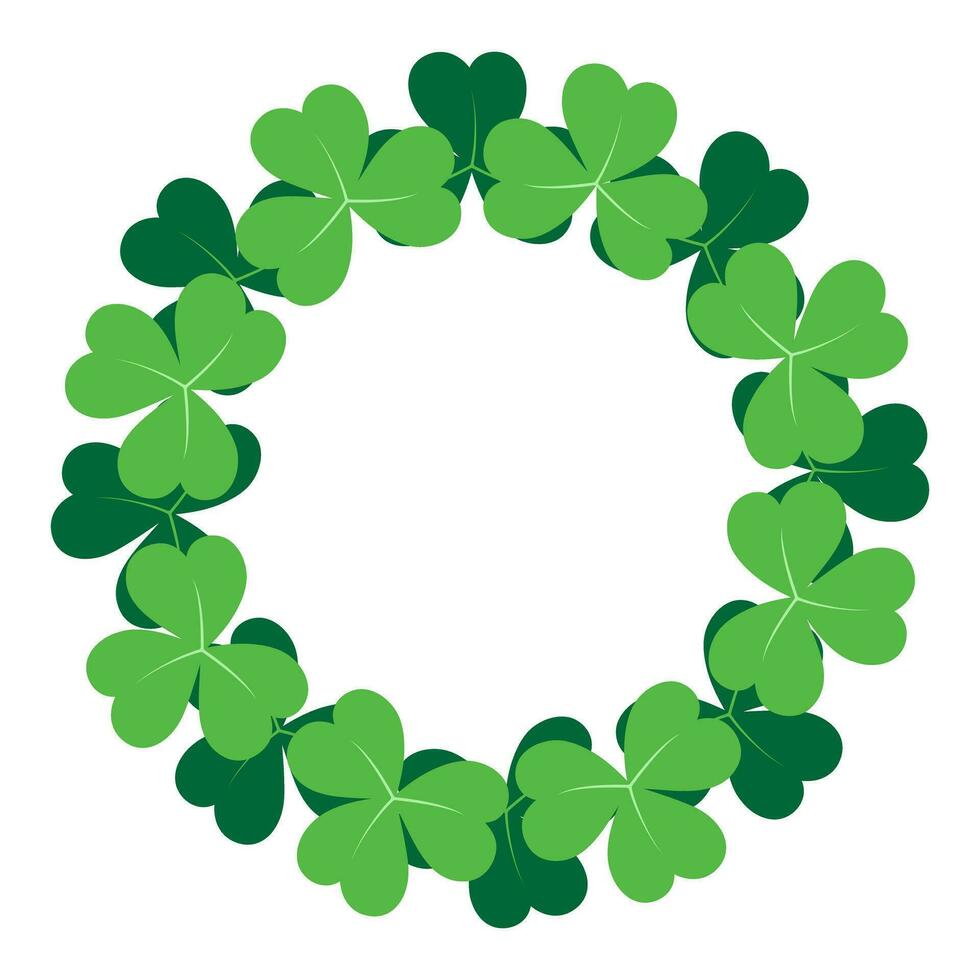 Abstract circle frame with shamrocks in trendy green shades. Design concept for St. Patrick greeting vector