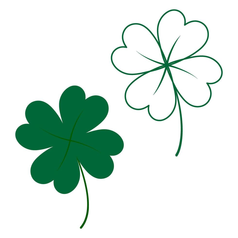 Outline and color drawn four leaf clover in trendy green. Design concept for greetings or other uses vector