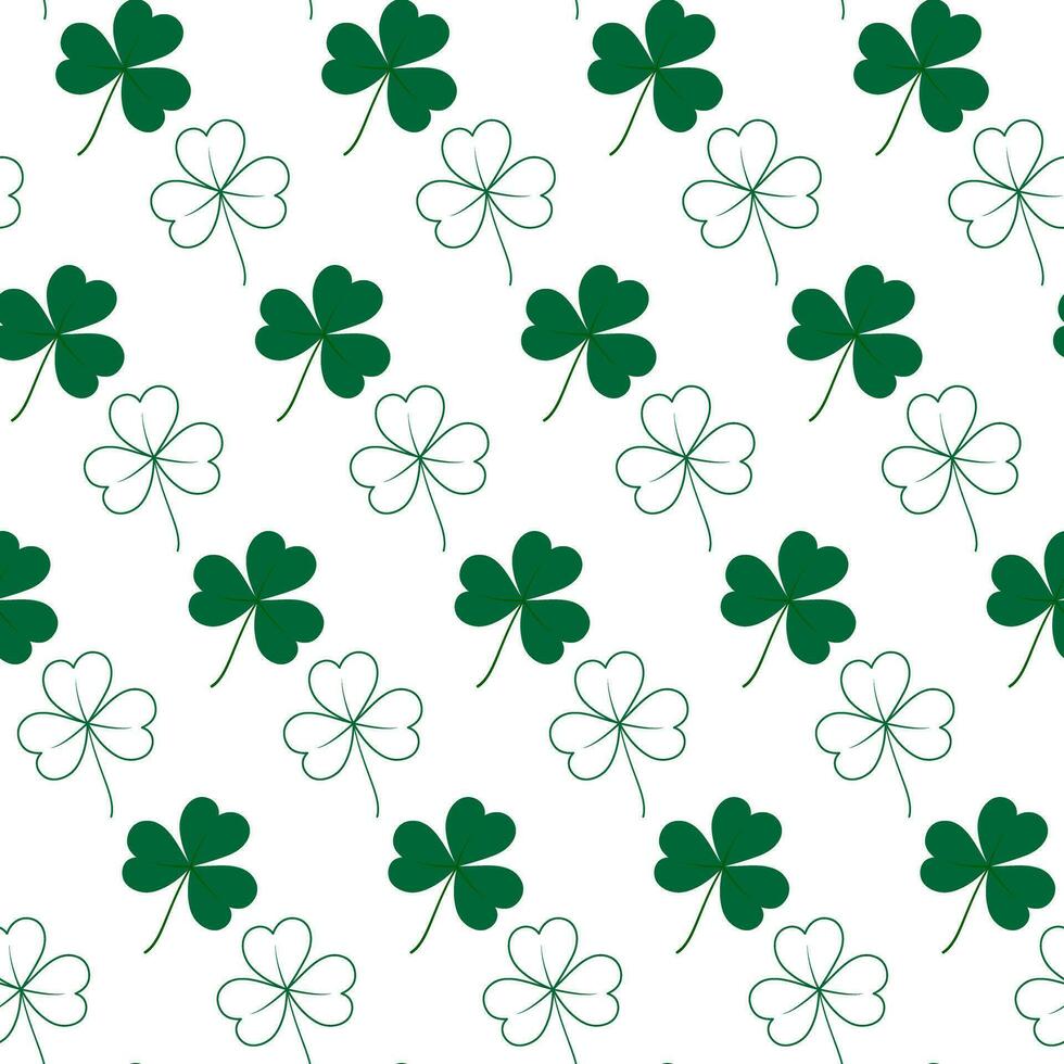 Seamless pattern of tree and four leaf clover. Outline and color drawn design concept for many uses vector