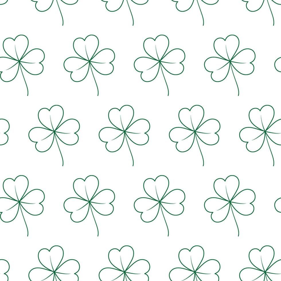 Seamless pattern of contour drawn tree leaf clover in trendy green. Concept for wallpaper or print vector