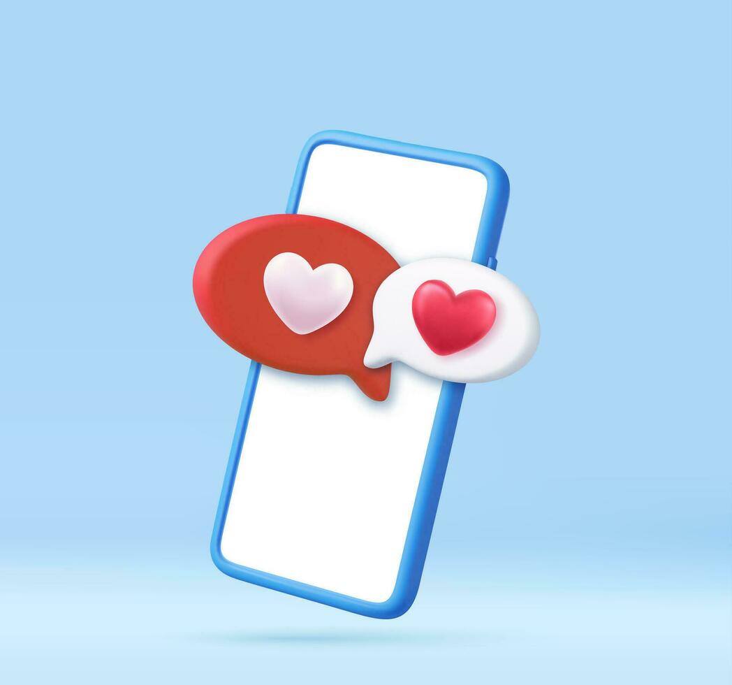 3d me gusta icono con corazón y teléfono inteligente vector