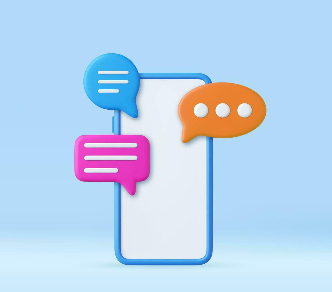 3D render smartphone with floating chat vector