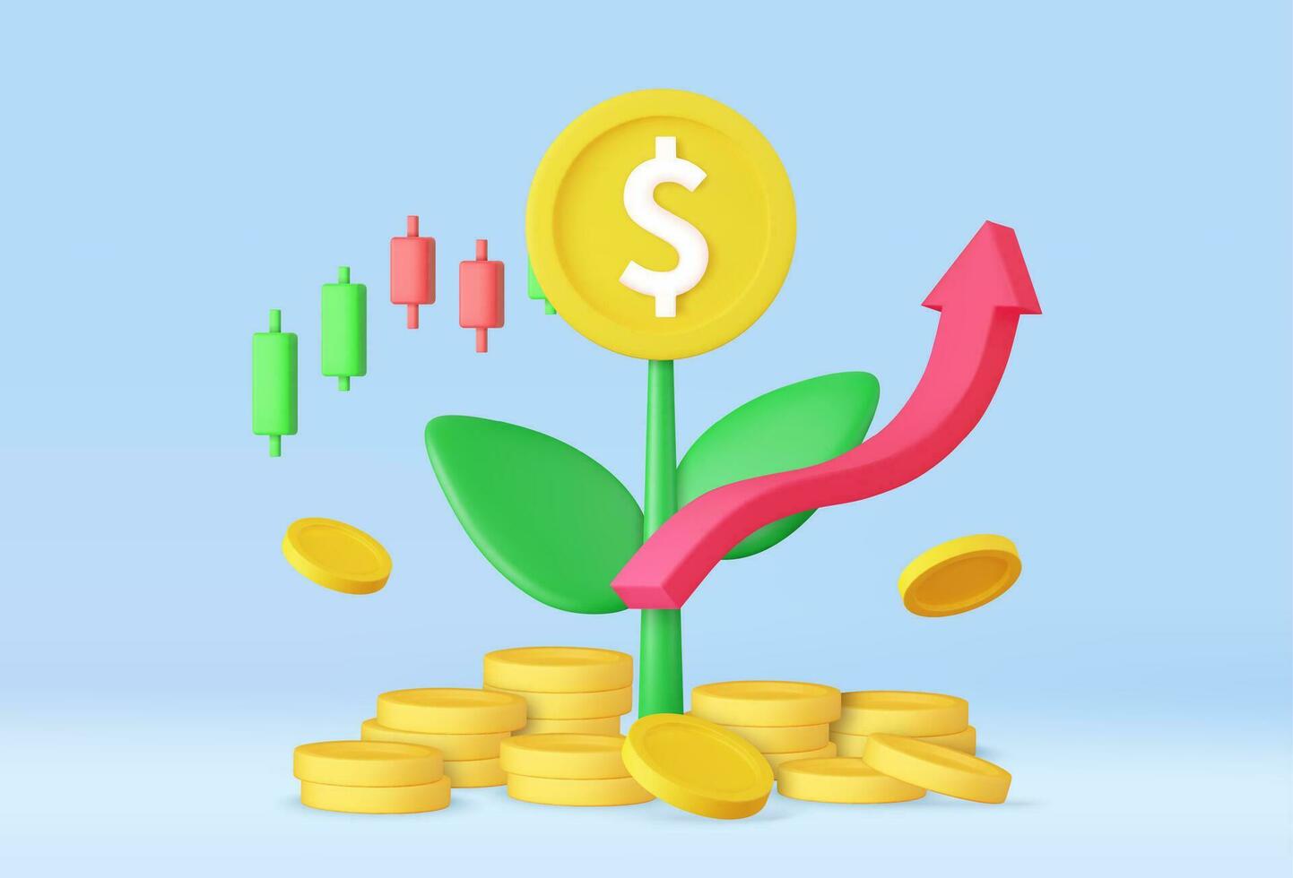 3d money tree plant with coin vector