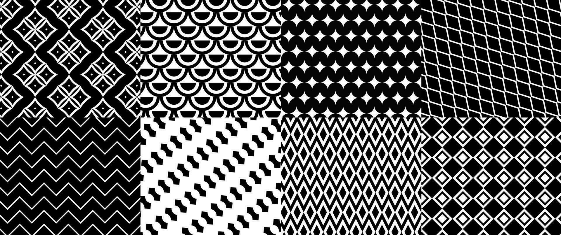Collection of Geometric Background - Seamless Patterns - Vector Illustration - Black and White Patterns