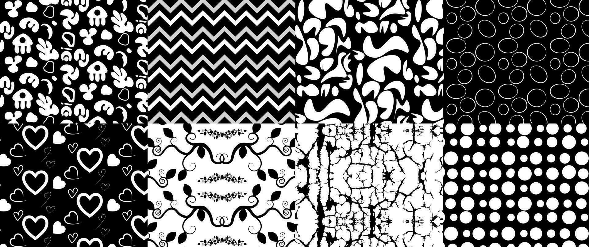 colección de geométrico y orgánico antecedentes - sin costura patrones - vector ilustración - negro y blanco patrones